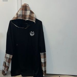 Hoodie with plaid sleeves and plaid hood